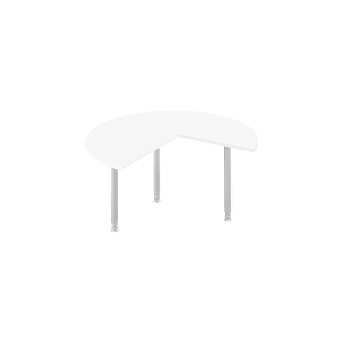 Aanbouwtafel, 3/4 cirkel, Ø 1400 mm, aanbouw rechts/links, wit/blank aluminium