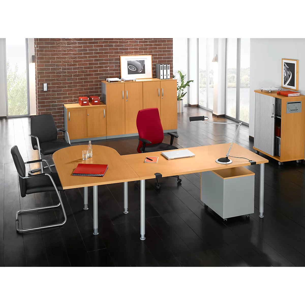 Aanbouwtafel, boogvorm, B 1400 x D 800 mm, beuken/blank aluminium