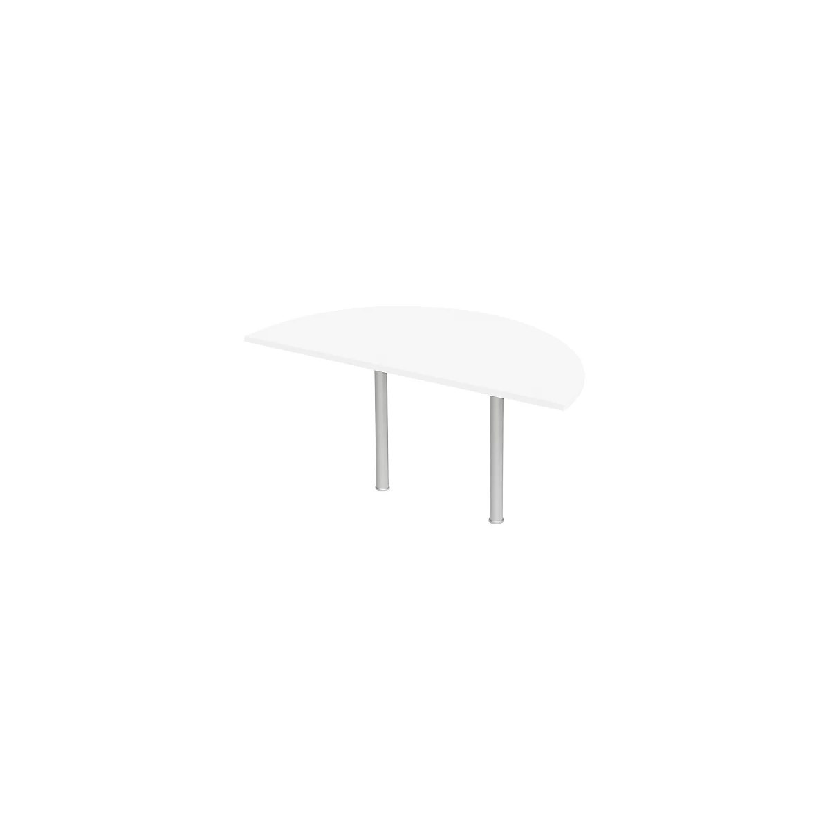 Aanbouwtafel, halve cirkel, Ø 1600 mm, wit/blank aluminium