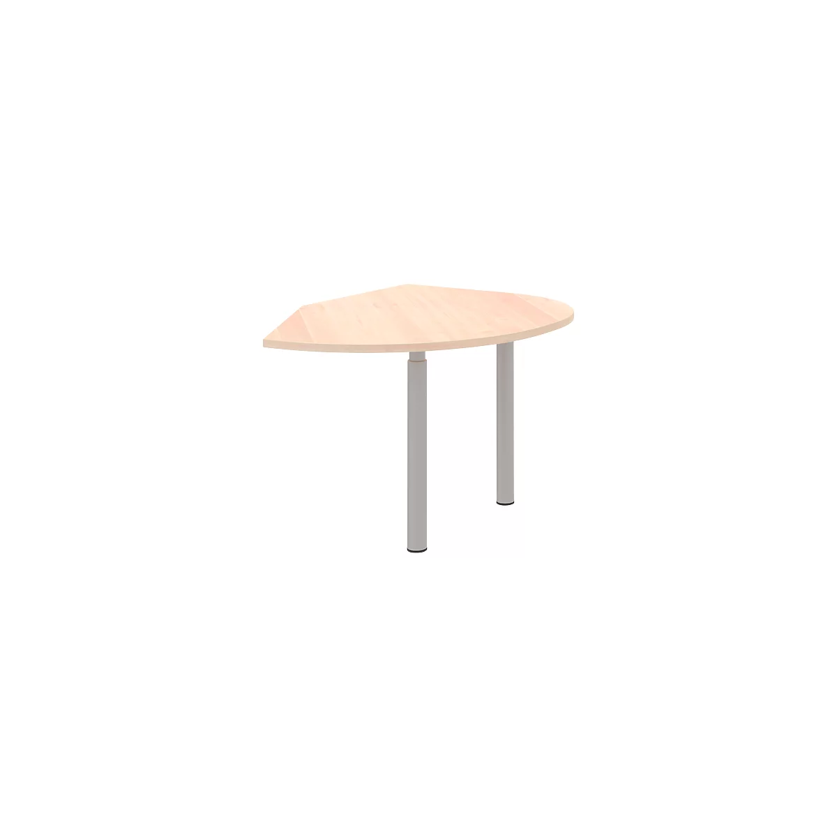 Aanbouwtafel links BARI, 2 steunpoten, vorm A, boog, B 1050 x D 1260 x H 680 - 820 mm, esdoornpatroon