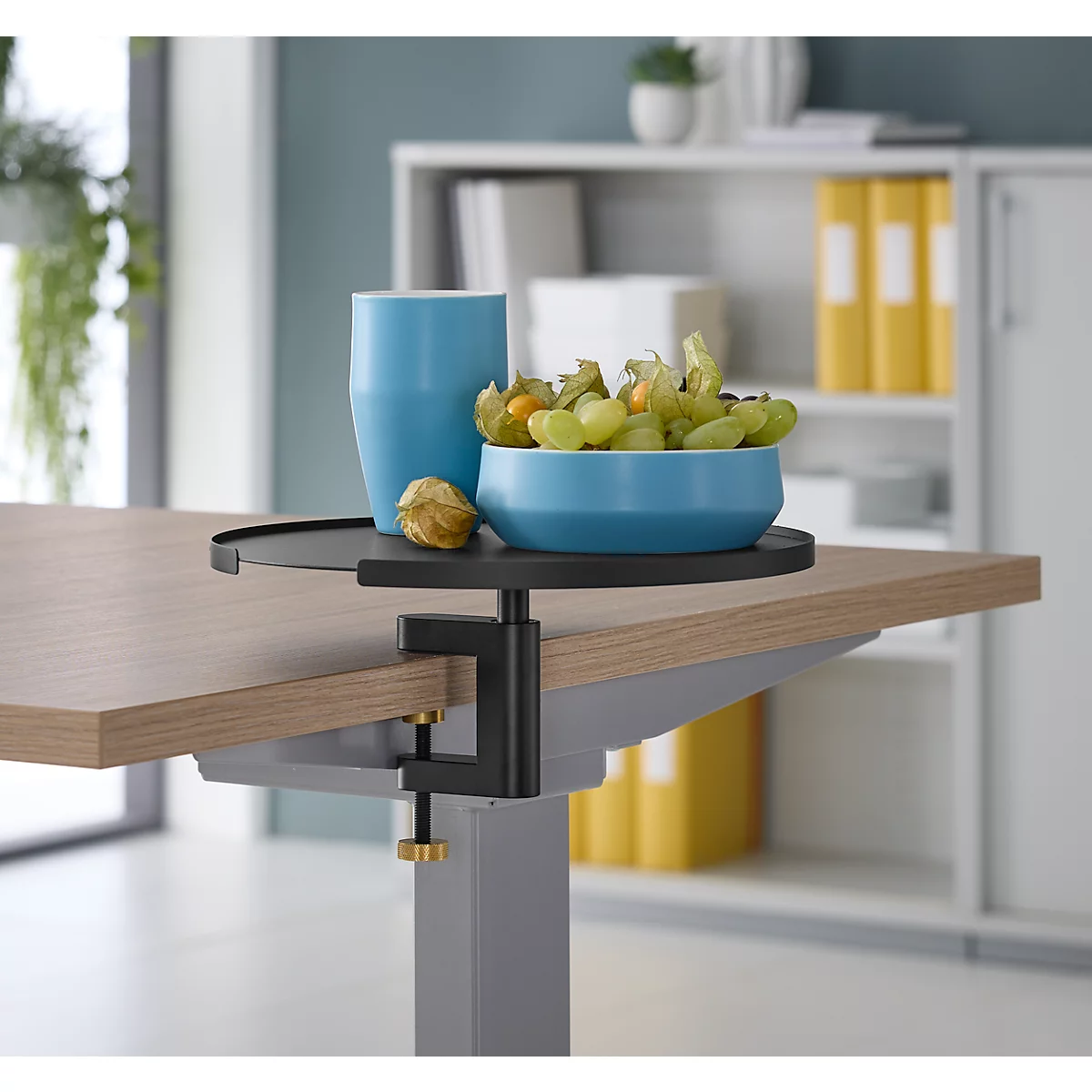 Aanbouwtafel, voor montage op bureaus, rond, met bureauklem, Ø 280 mm, metaal, zwart gelakt
