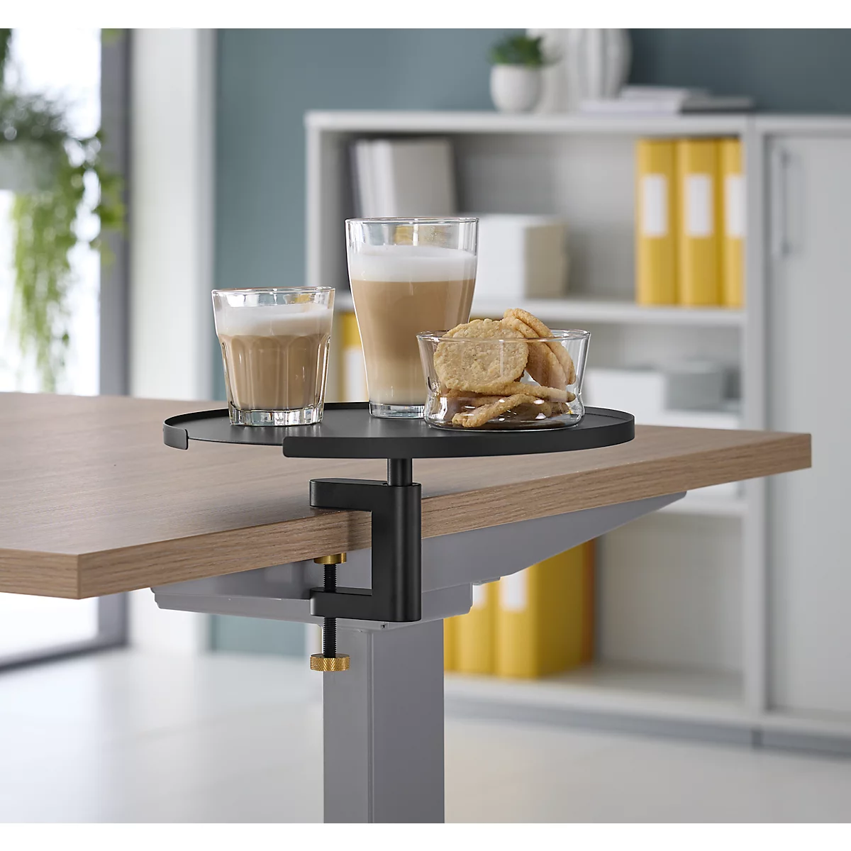 Aanbouwtafel, voor montage op bureaus, rond, met bureauklem, Ø 280 mm, metaal, zwart gelakt