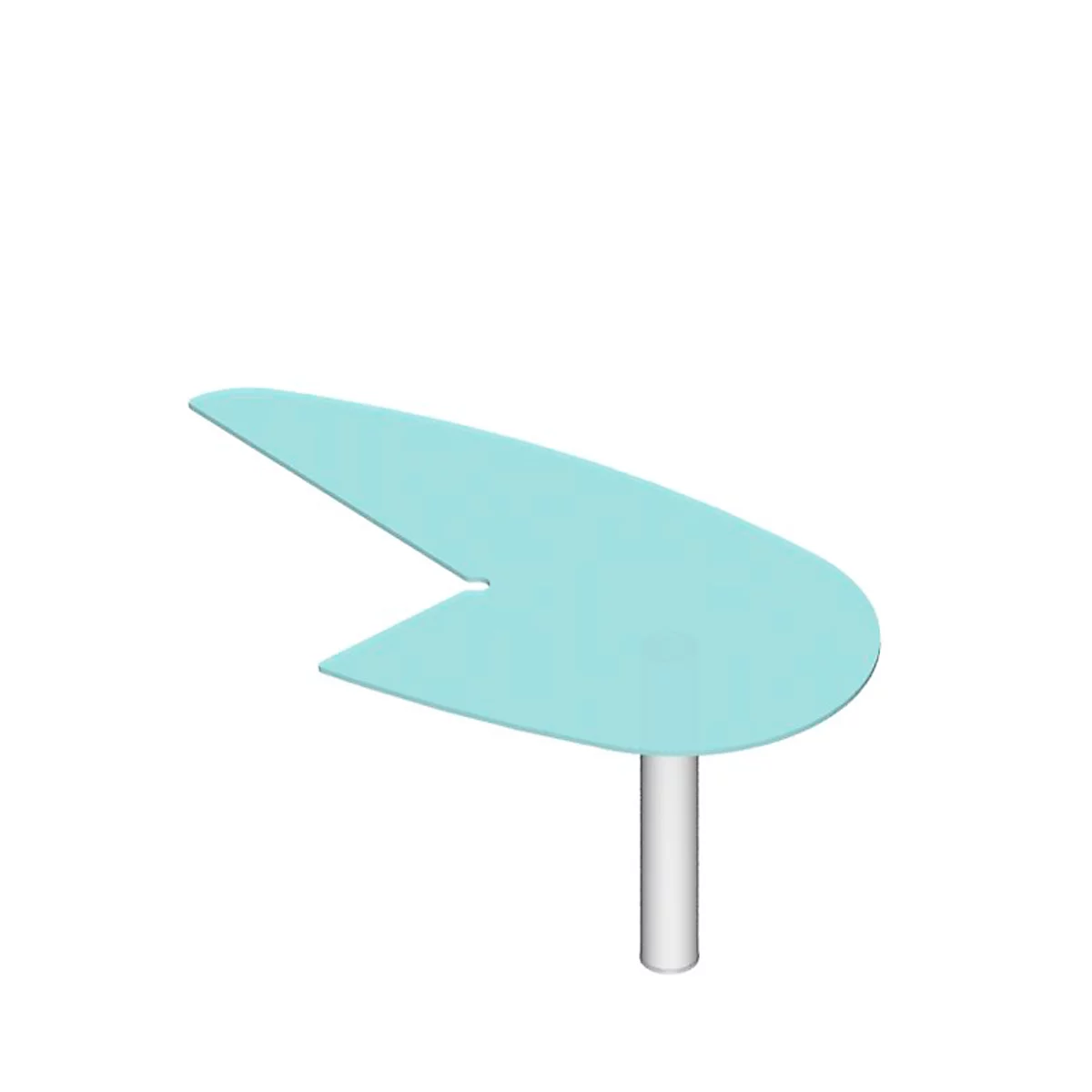 Aanbouwtafel X-TIME-WORK, poot ronde buis, met ronde boog rechts, 960 x 1850 x 740 mm, voor bureautafel B 2000 mm, glas/wit