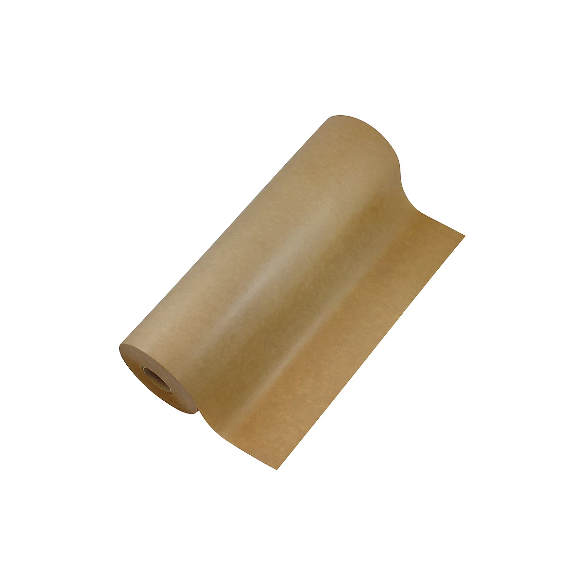 Eine Rolle braunes Packpapier auf weißem Hintergrund.