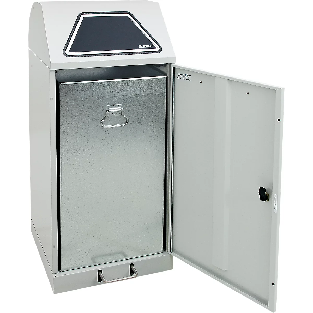 Abfallbehäter Vario 120, modular, Volumen 120 l, abschließbar, Inneneimer, feuerhemmend, mit Pads, B 450 x T 450 x H 1100 mm, Stahl, lichtgrau RAL 7035