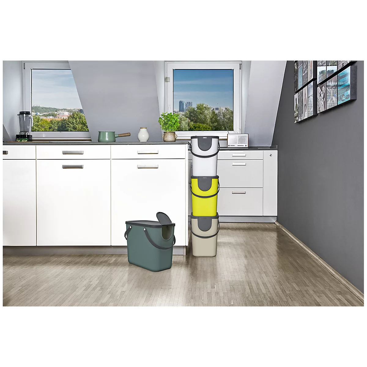 Abfalleimer Rotho ALBULA, Recycling-System, 25 l, stapelbar, Kunststoff (BPA-frei), mistletoe weiss