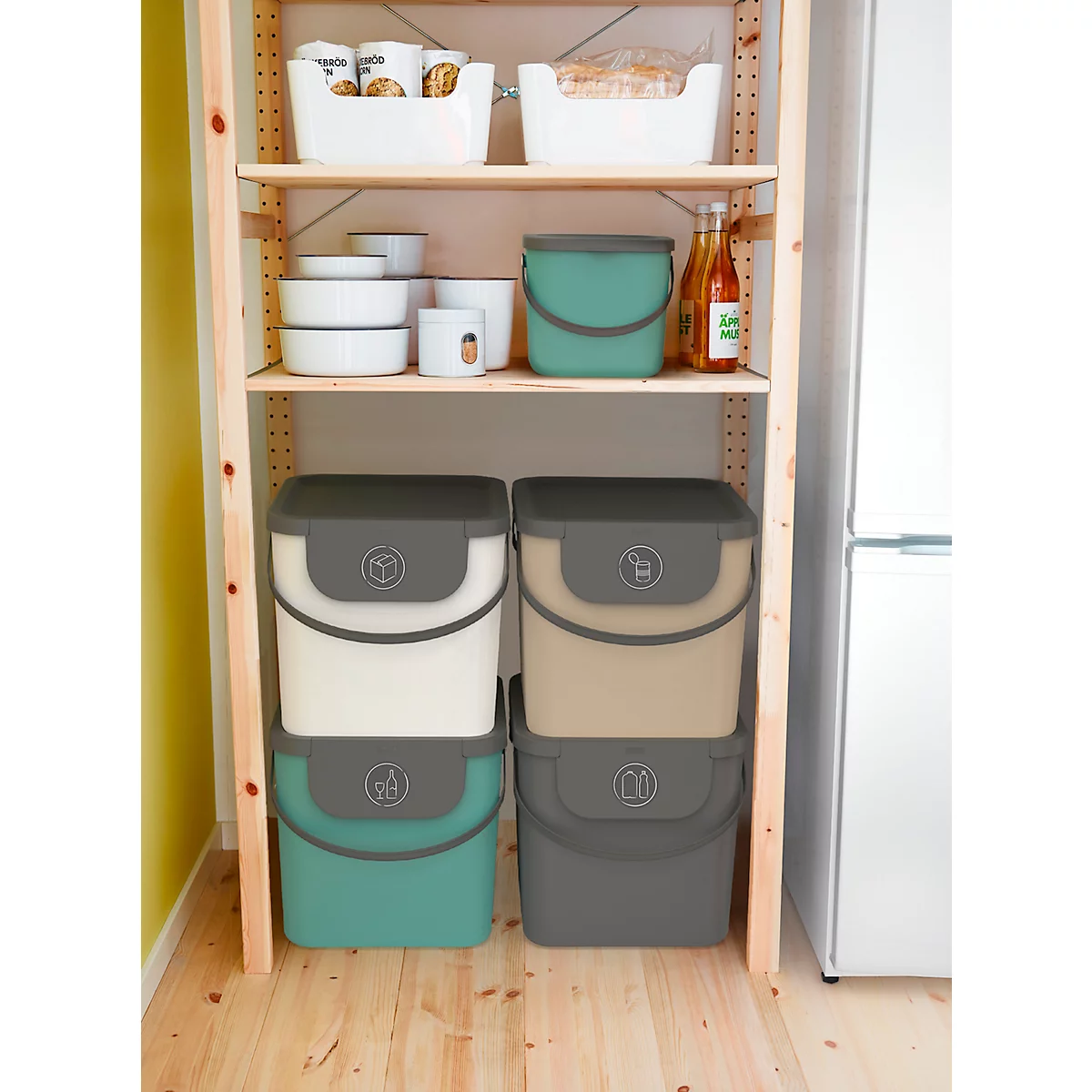 Abfalleimer Rotho ALBULA, Recycling-System, 40 l, stapelbar, Kunststoff (BPA-frei), anthrazit