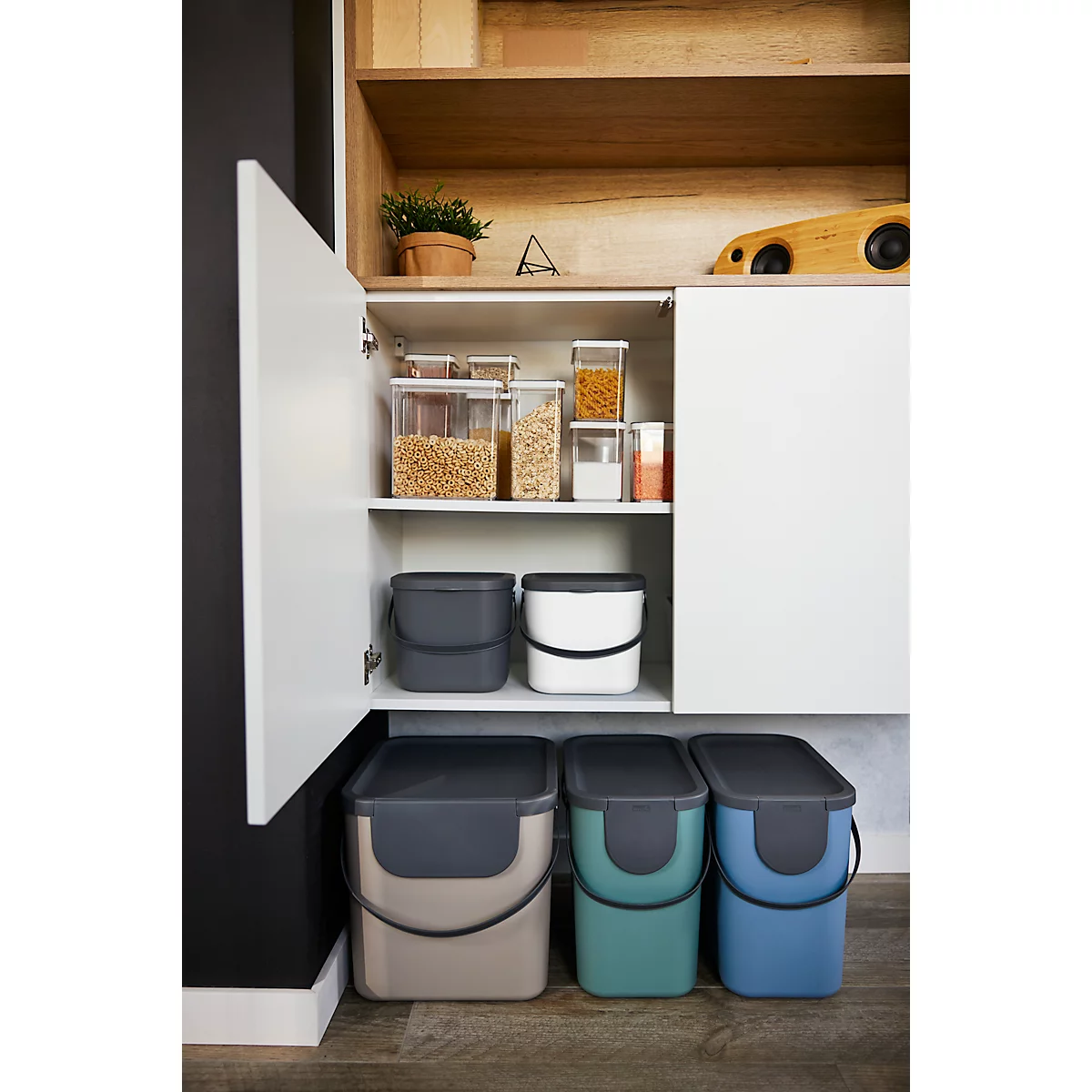 Abfalleimer Rotho ALBULA, Recycling-System, 6 l, stapelbar, Kunststoff (BPA-frei), mistletoe weiss
