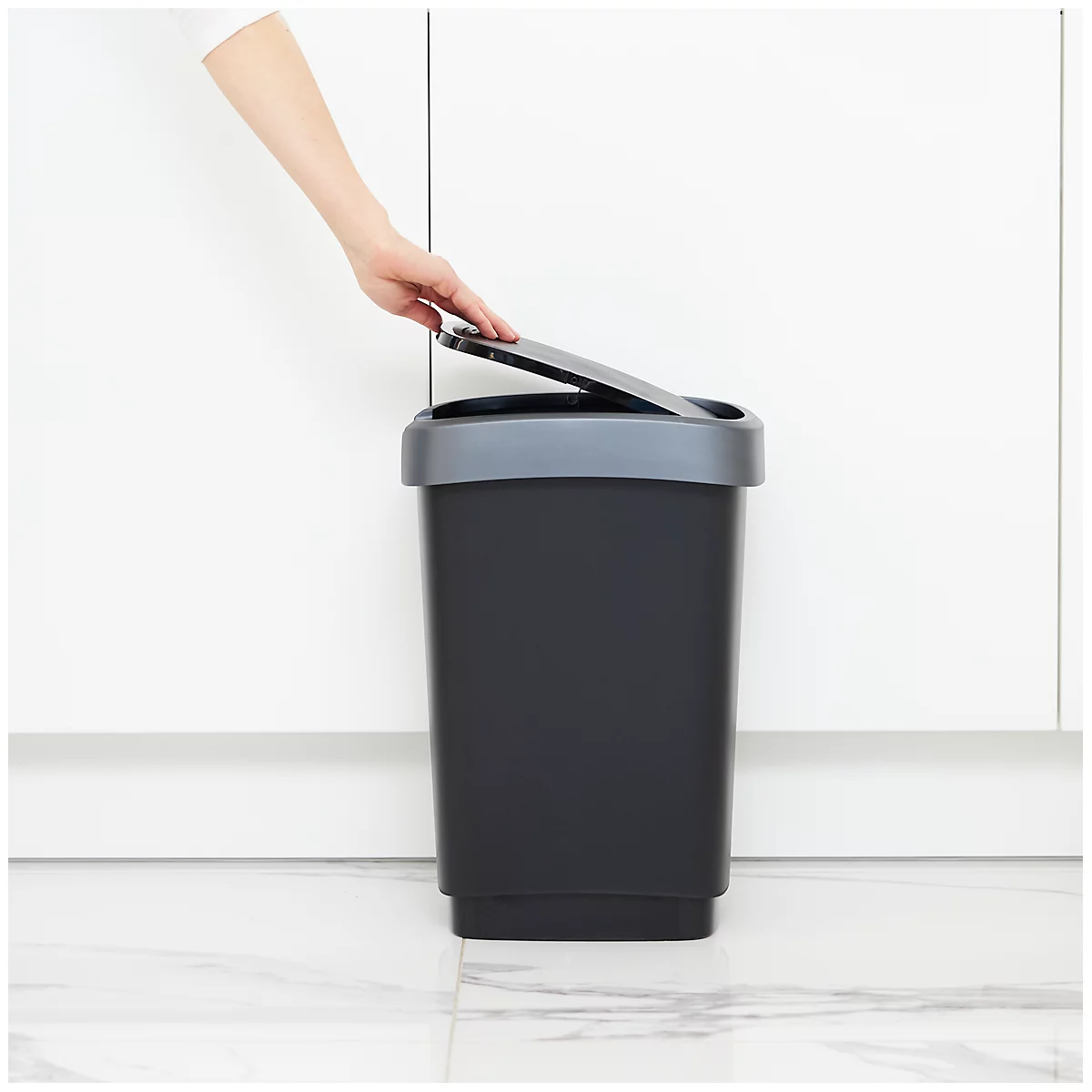 Abfalleimer Rotho TWIST, 10 l, 2 Öffnungsmöglichkeiten, Kunststoff, dunkelsilber