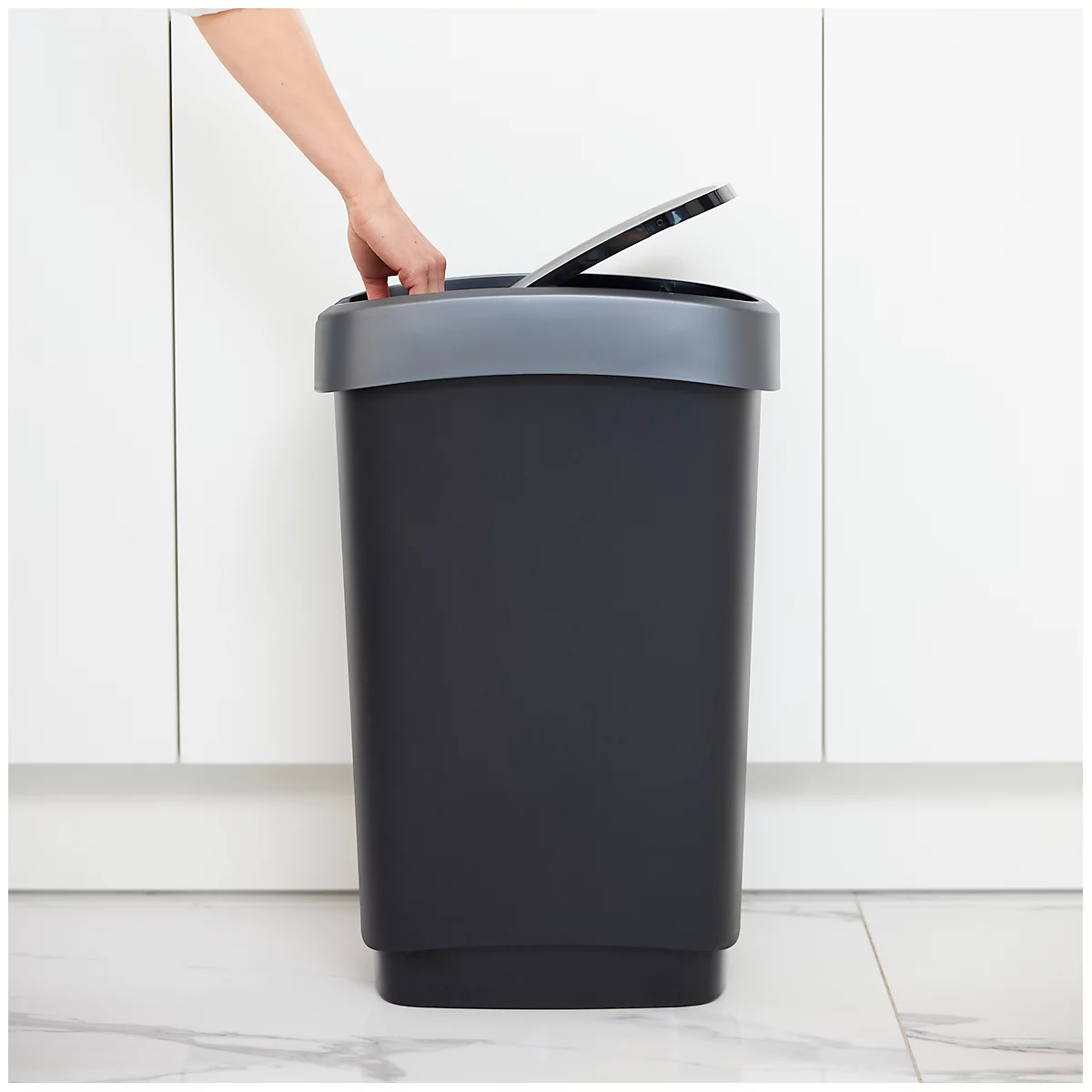 Abfalleimer Rotho TWIST, 25 l, 2 Öffnungsmöglichkeiten, Kunststoff, dunkelsilber