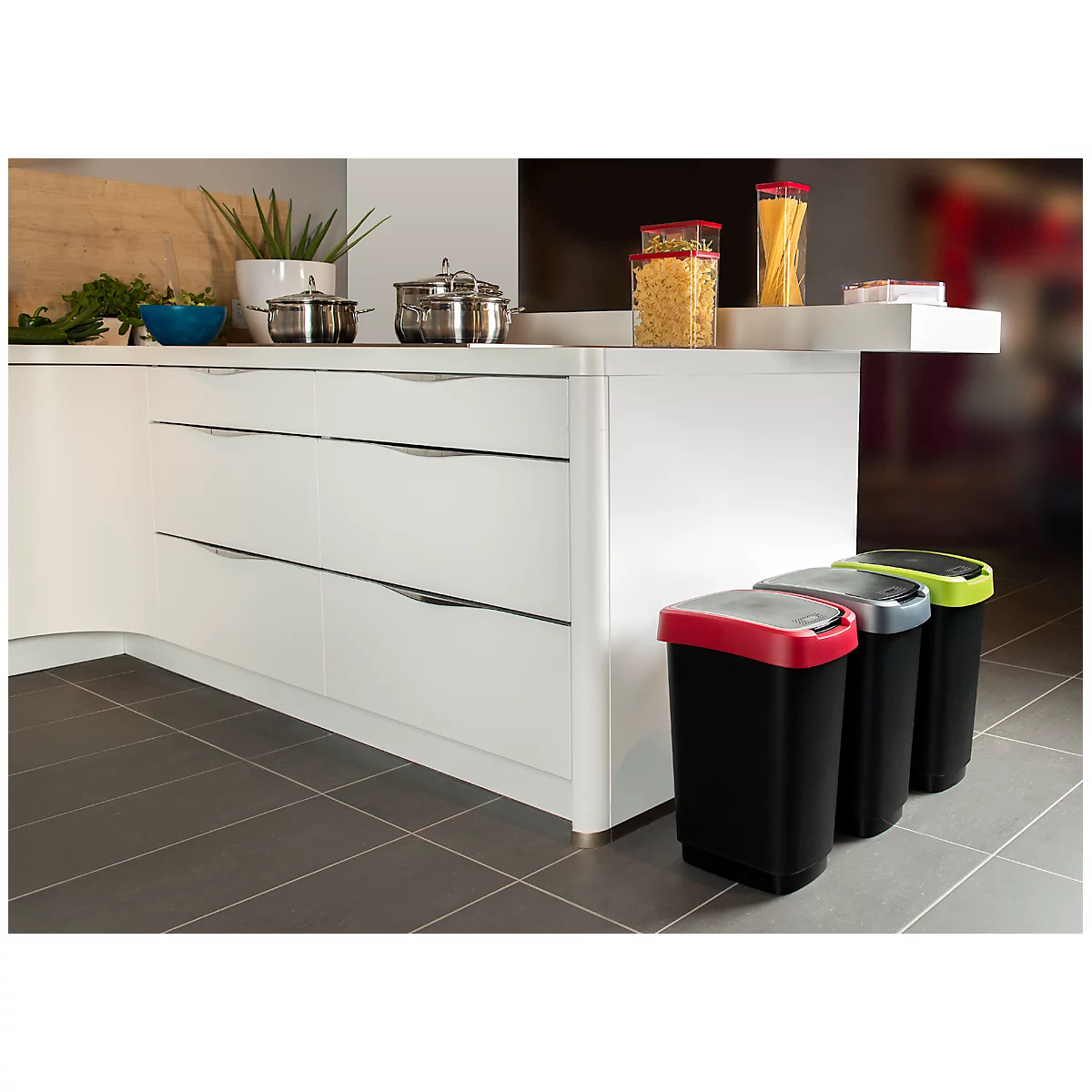 Abfalleimer Rotho TWIST, 25 l, 2 Öffnungsmöglichkeiten, Kunststoff, dunkelsilber