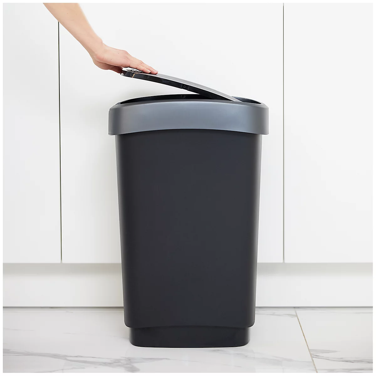 Abfalleimer Rotho TWIST, 50 l, 2 Öffnungsmöglichkeiten, Kunststoff, dunkelsilber