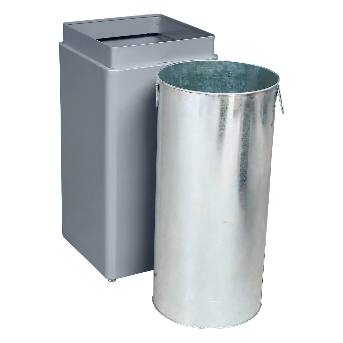Abfallsammler Orgavente, Stahl, Volumen 40 l, Rechteck, B 350 x T 350 x H 790 mm, selbstlöschender Eimer, silber