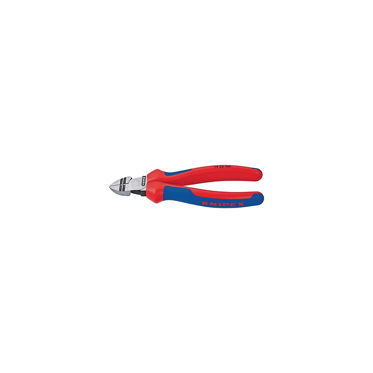 Rote und blaue Seitenschneider mit der Aufschrift KNIPEX und der Nummer 14 22 160.