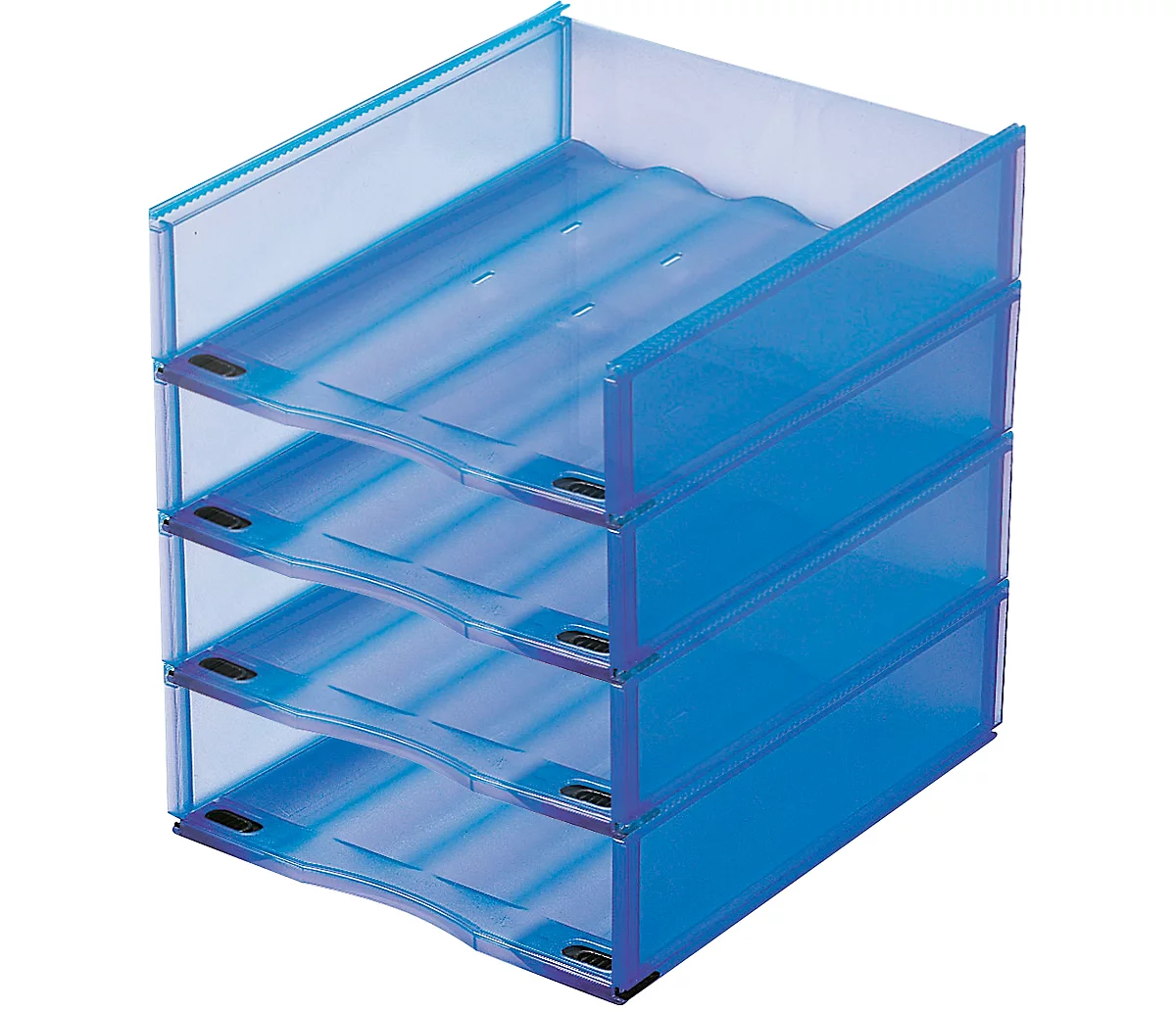 Ablagekorb, DIN A4, Kunststoff, 4 Stück, blau transluzent