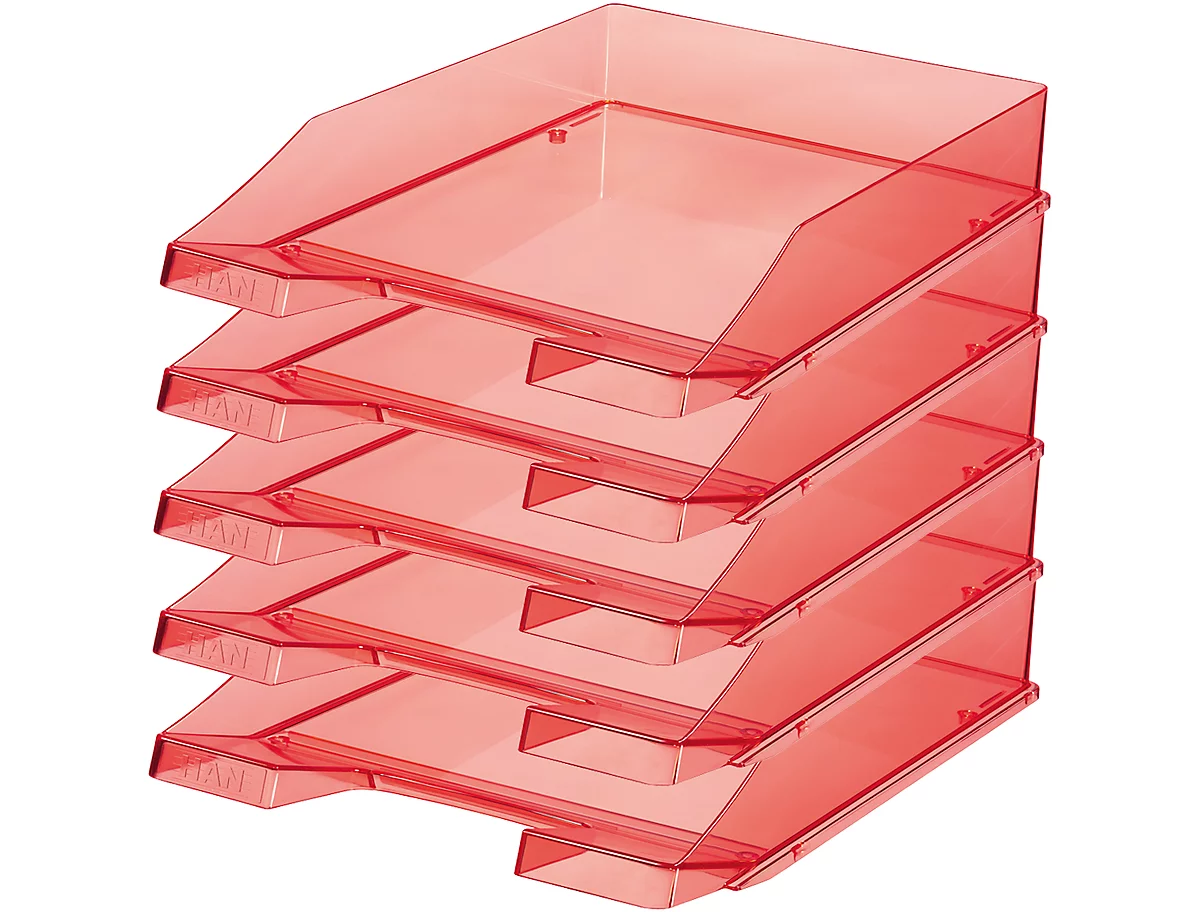 Ablagekorb HAN Klassik, DIN C4, Kunststoff, 6 Stück, rot-transparent