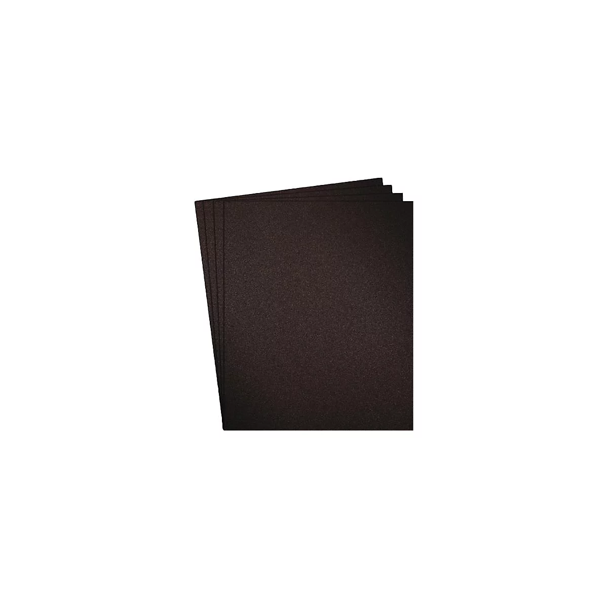 Five black, textured sandpaper sheets are slightly overlapping on a white background.