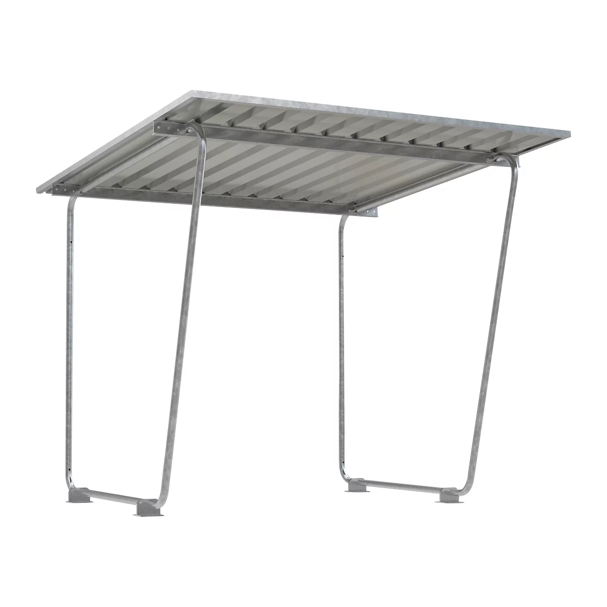 Structure métallique avec un toit, idéale comme abri pour vélos ou similaire.