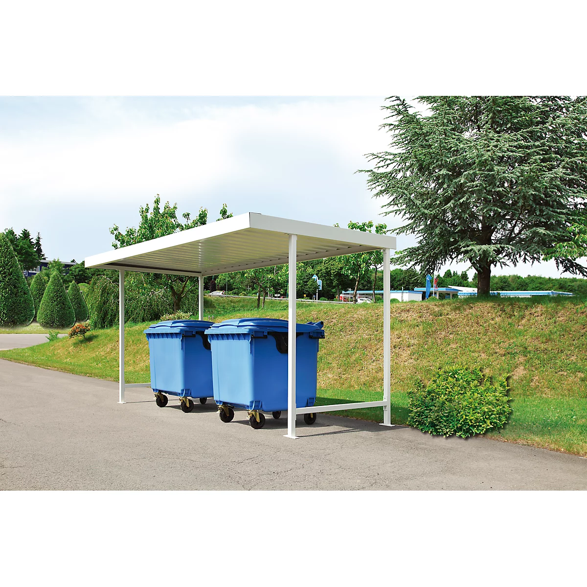 Abri extérieur modèle Leipzig, utilisable d'un côté, unité de base, P 2200 mm, l. 4300 mm, blanc gris