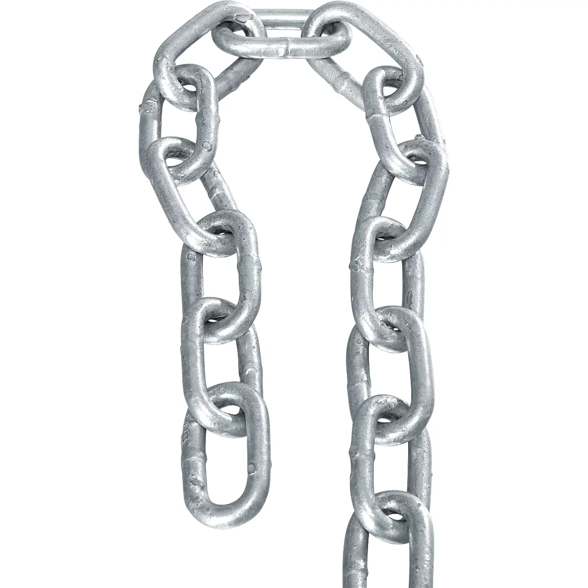 Nahaufnahme einer Kette aus Metall, die in sich verschlungen ist. Ein Teil der Kette hängt herunter.