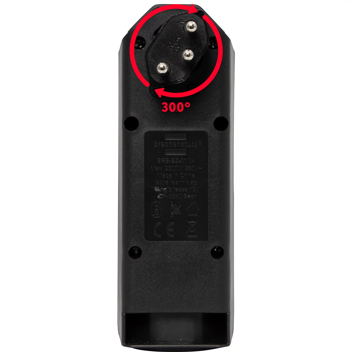 Abzweigstecker brennenstuhl® cleverLINE, 3+1-fach, um 300° drehbar, ohne Aufhänger, IP20, Kunststoff, schwarz