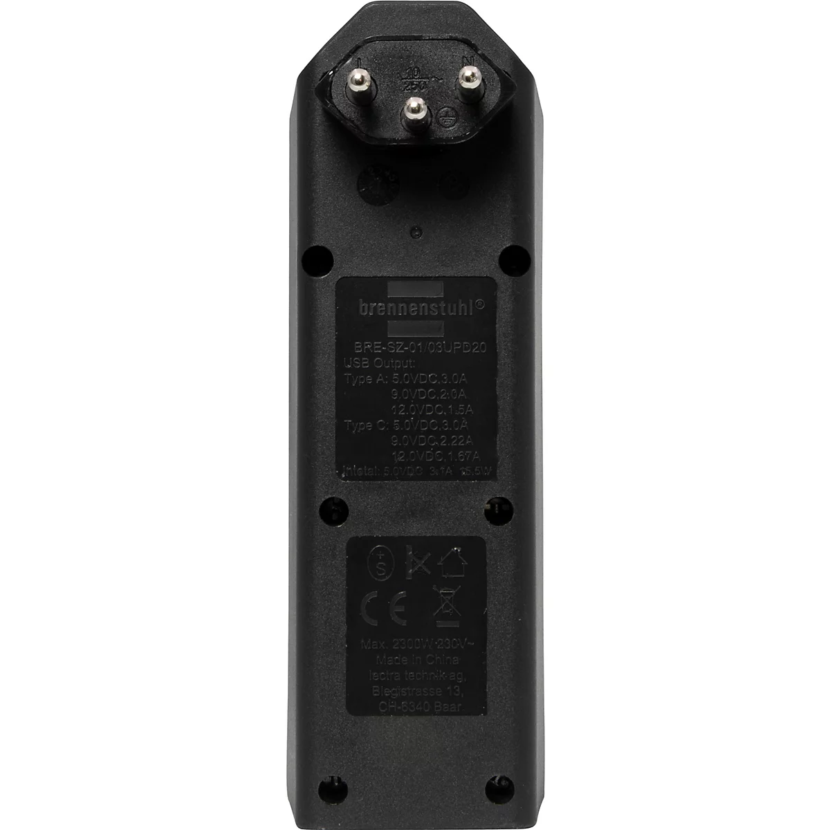 Abzweigstecker brennenstuhl® cleverLINE, 3-fach, 1 x USB-A/1 x USB-C, um 300° drehbar, ohne Aufhänger, IP20, Kunststoff, schwarz