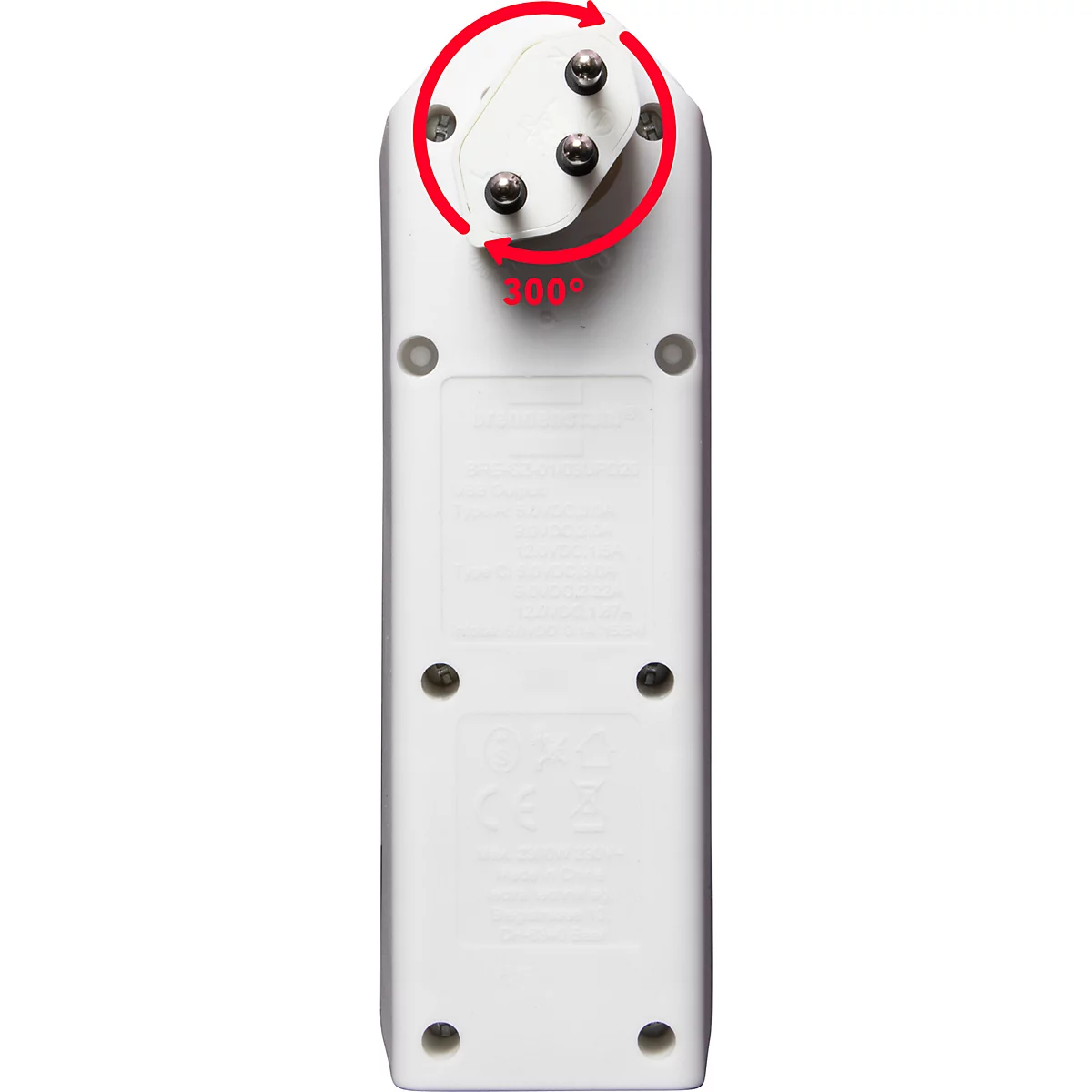 Abzweigstecker brennenstuhl® cleverLINE, 3-fach, 1 x USB-A/1 x USB-C, um 300° drehbar, ohne Aufhänger, IP20, Kunststoff, weiss
