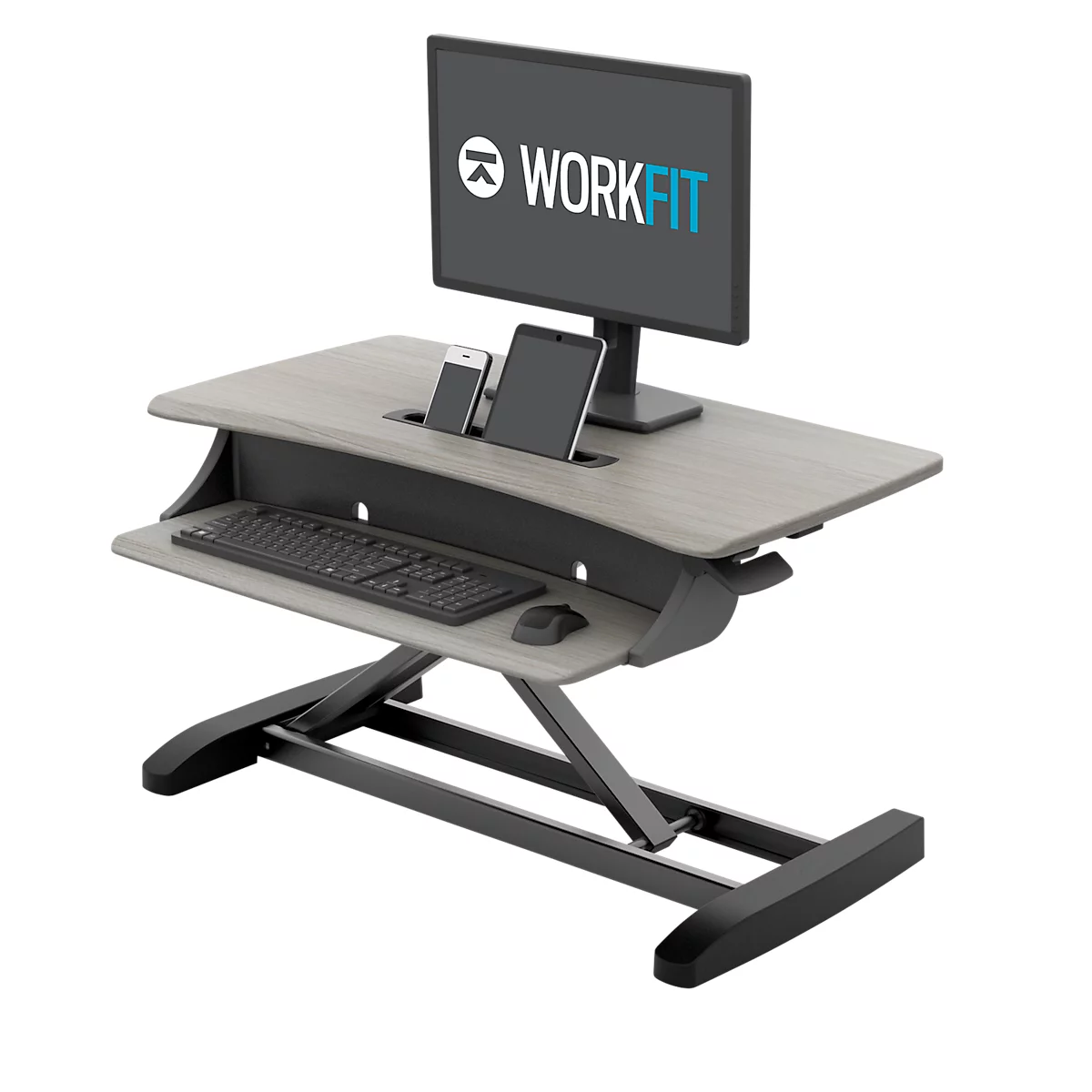 Accessoire de bureau assis-debout ergotron® WorkFit-Z Mini, réglable en hauteur, jusqu'à 11,4 kg, surface de travail et plateau à clavier, gestion intégrée des câbles.