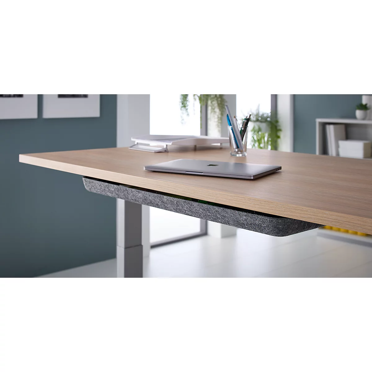 Accessoirelade, voor montage onder bureaus, kogelgelagerd, B 733 x D 260 x H 44 mm, recyclebaar vilt, donkergrijs