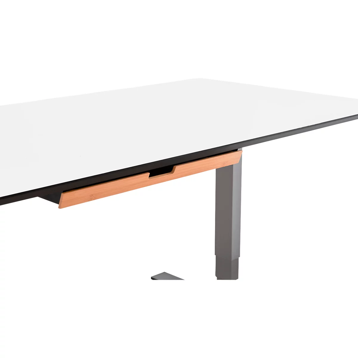 Accessoirelade voor montage onder bureaus, kogelgelagerd, kabelgeleiding, verwijderbare vilten mat, B 585 x D 243 x H 43 mm, bamboehout