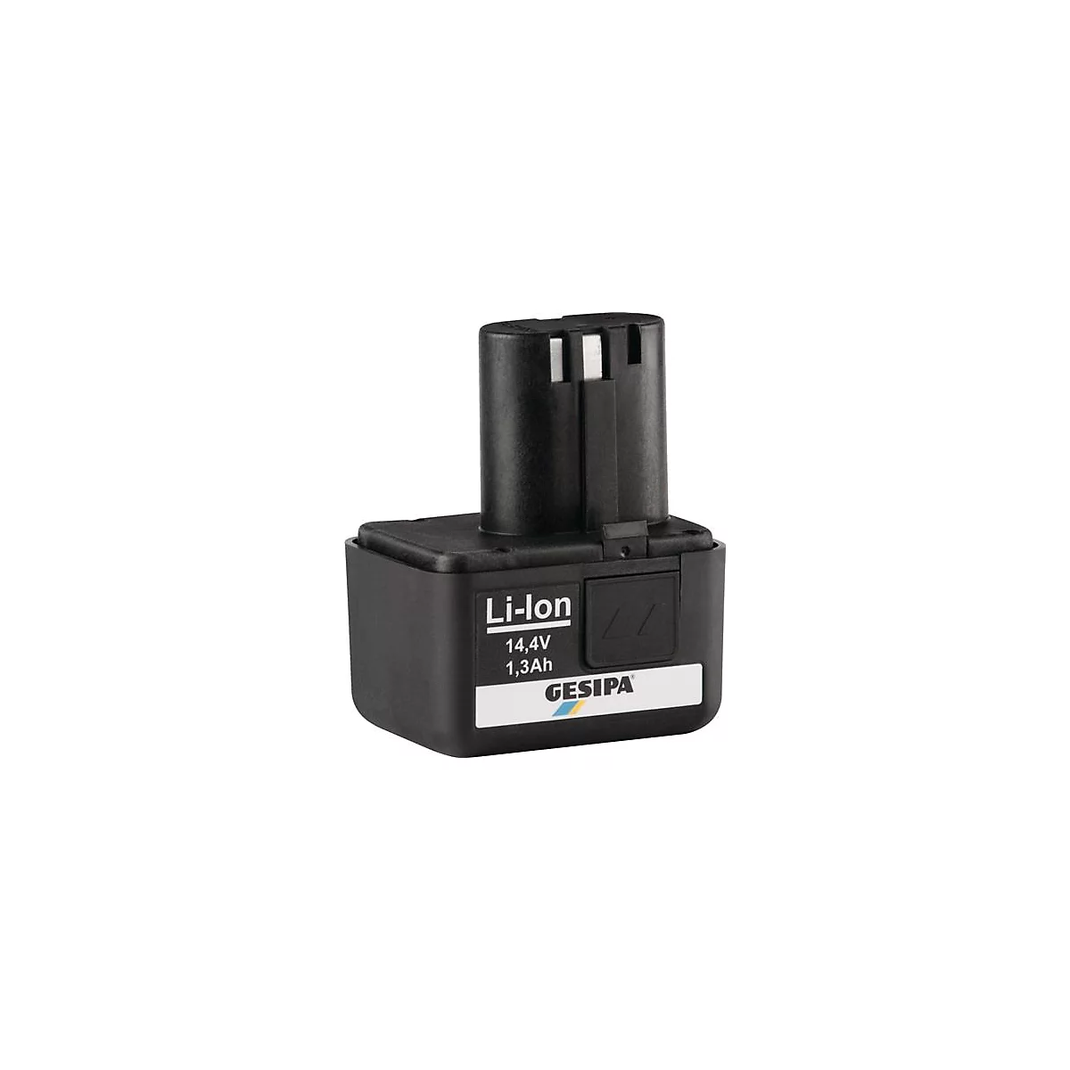 Zwarte batterij. Opschrift: Li-Ion 14.4V 1.3Ah en GESIPA logo.