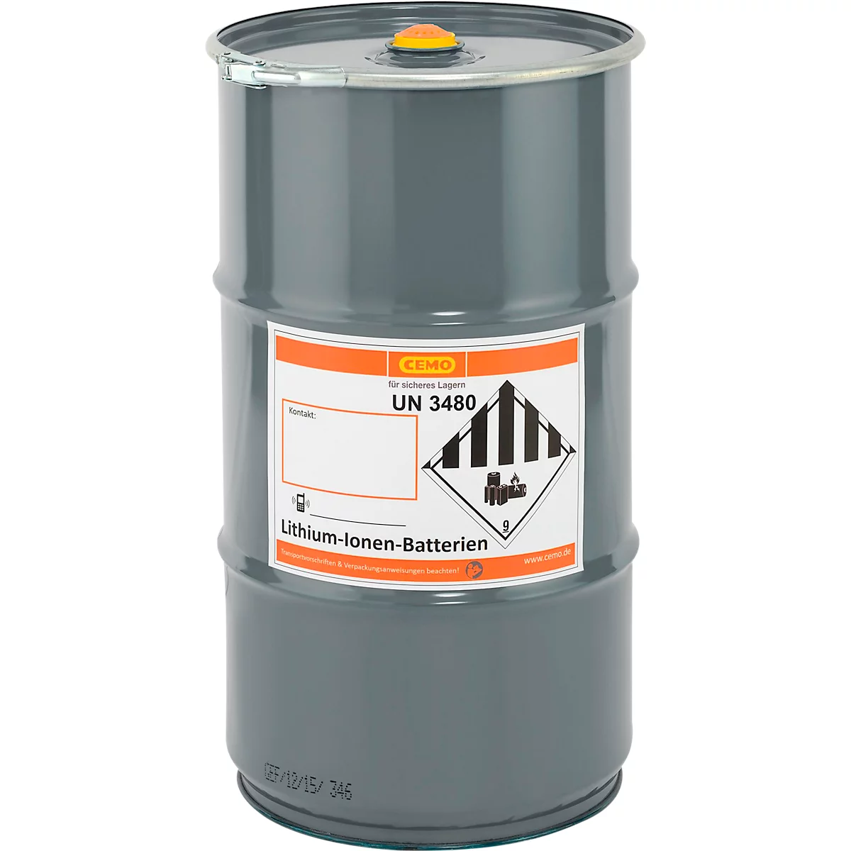 Accumulator veiligheidsbak CEMO, grijs staal, Ø 382 x H 680 mm, 60 l, incl. buffer/vulmateriaal ca. 30 liter
