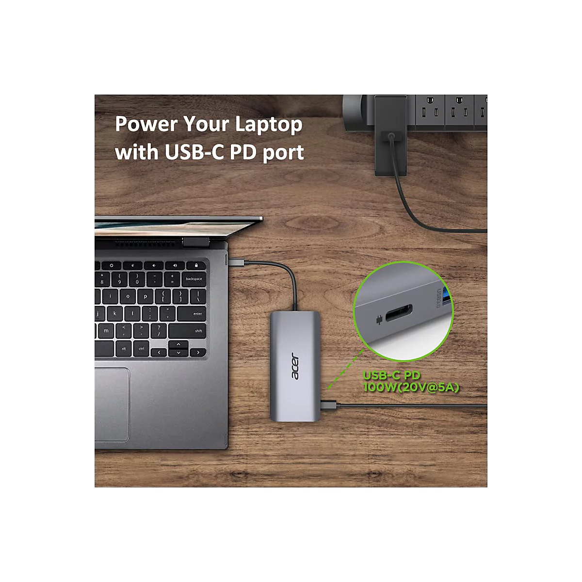 Acer 12-In-1 Type-C Adapter - Dockingstation - USB-C - 2 x HDMI, DP - 1GbE - für Chromebook 51X; Extensa 15; Predator Helios 300; Predator Triton 300; TravelMate Spin B3