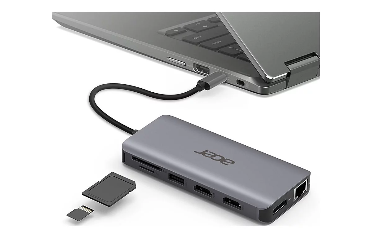 Acer 12-In-1 Type-C Adapter - Dockingstation - USB-C - 2 x HDMI, DP - 1GbE - für Chromebook 51X; Extensa 15; Predator Helios 300; Predator Triton 300; TravelMate Spin B3