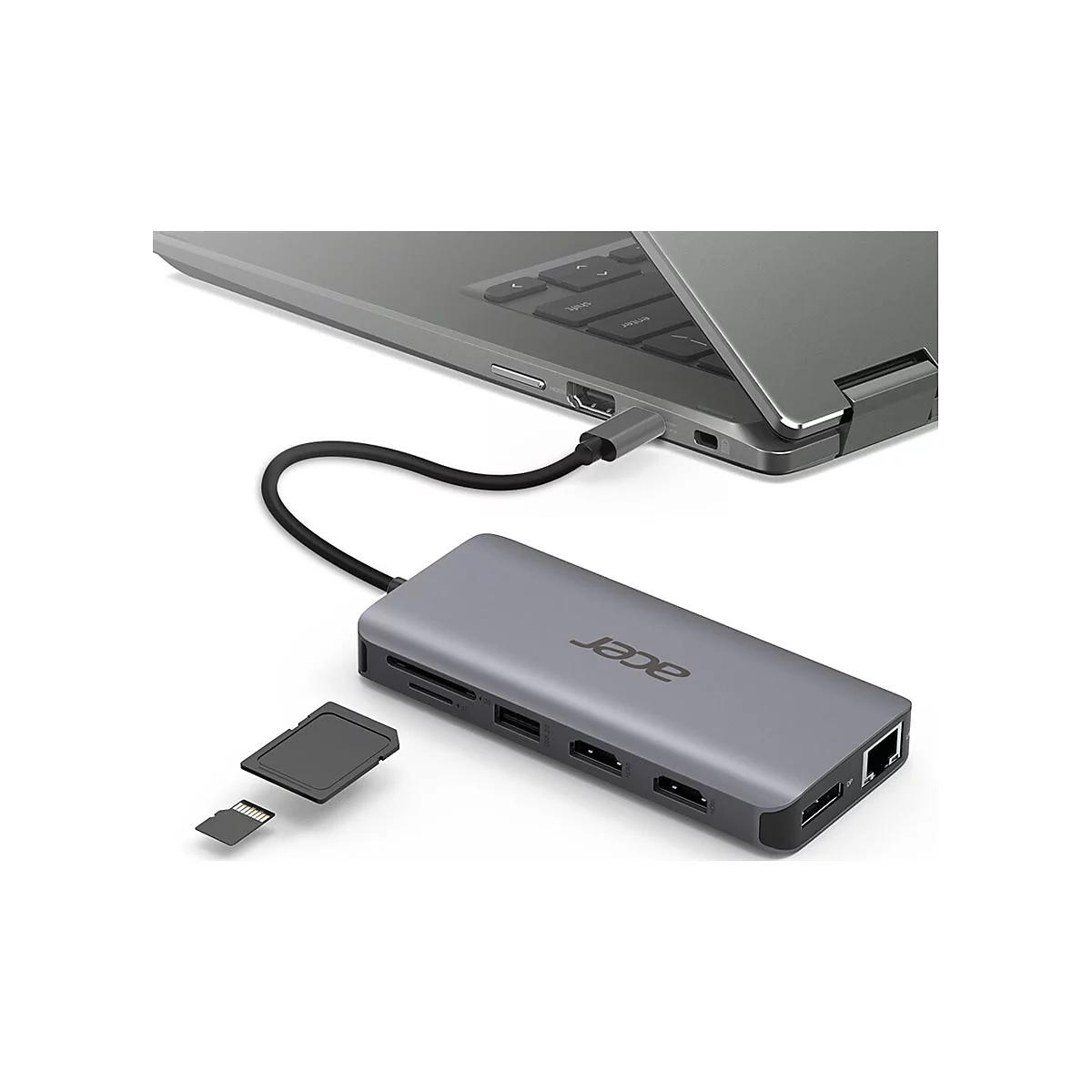 Acer 12-In-1 Type-C Adapter - Dockingstation - USB-C - 2 x HDMI, DP - 1GbE - für Chromebook 51X; Extensa 15; Predator Helios 300; Predator Triton 300; TravelMate Spin B3