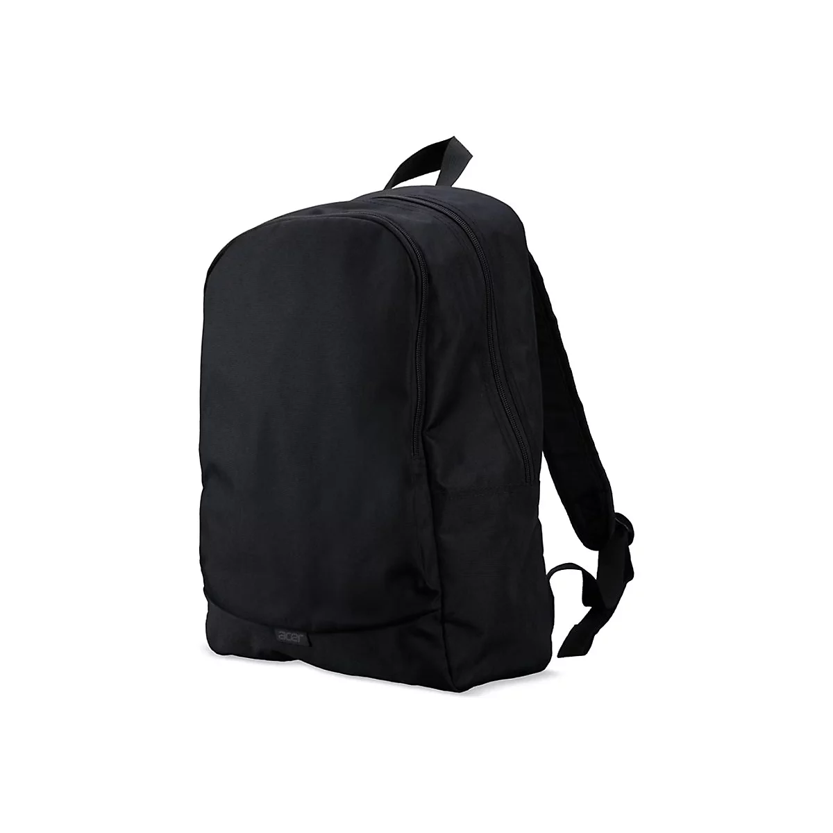 Schlichter schwarzer Acer-Rucksack vor weißem Hintergrund mit dezentem Logo am unteren Rand.