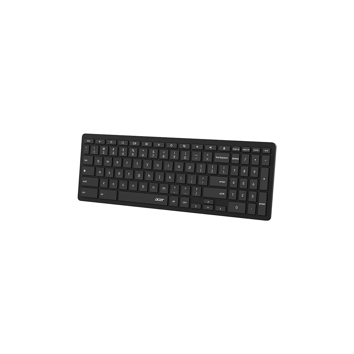 Schwarze Acer-Tastatur mit Ziffernblock auf weißem Hintergrund.