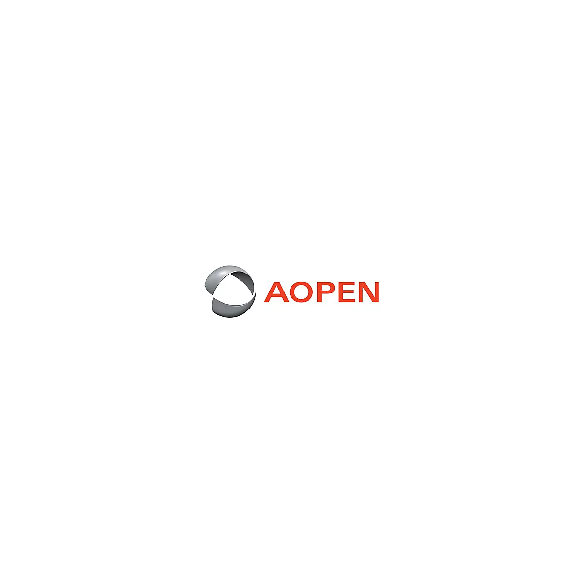 Firmenlogo AOPEN: Ein stilisierter grauer Kreis neben dem roten Schriftzug AOPEN.