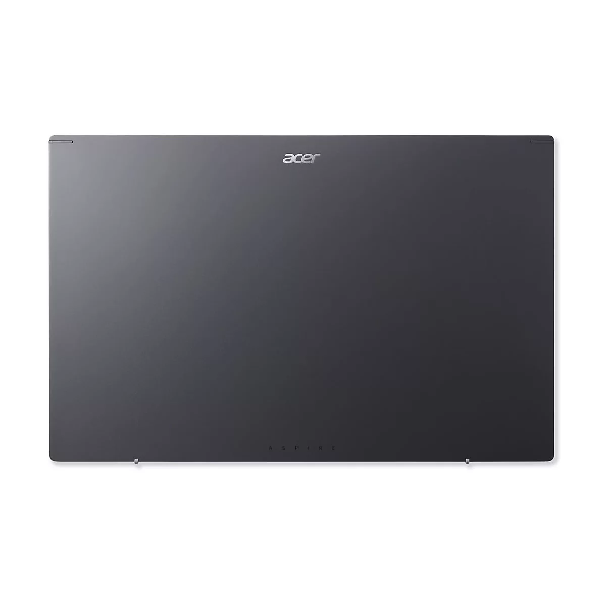 Dunkelgraues Acer Aspire Laptop; Blick auf die Oberseite mit Herstellerlogo. Am unteren Rand steht „Aspire“.