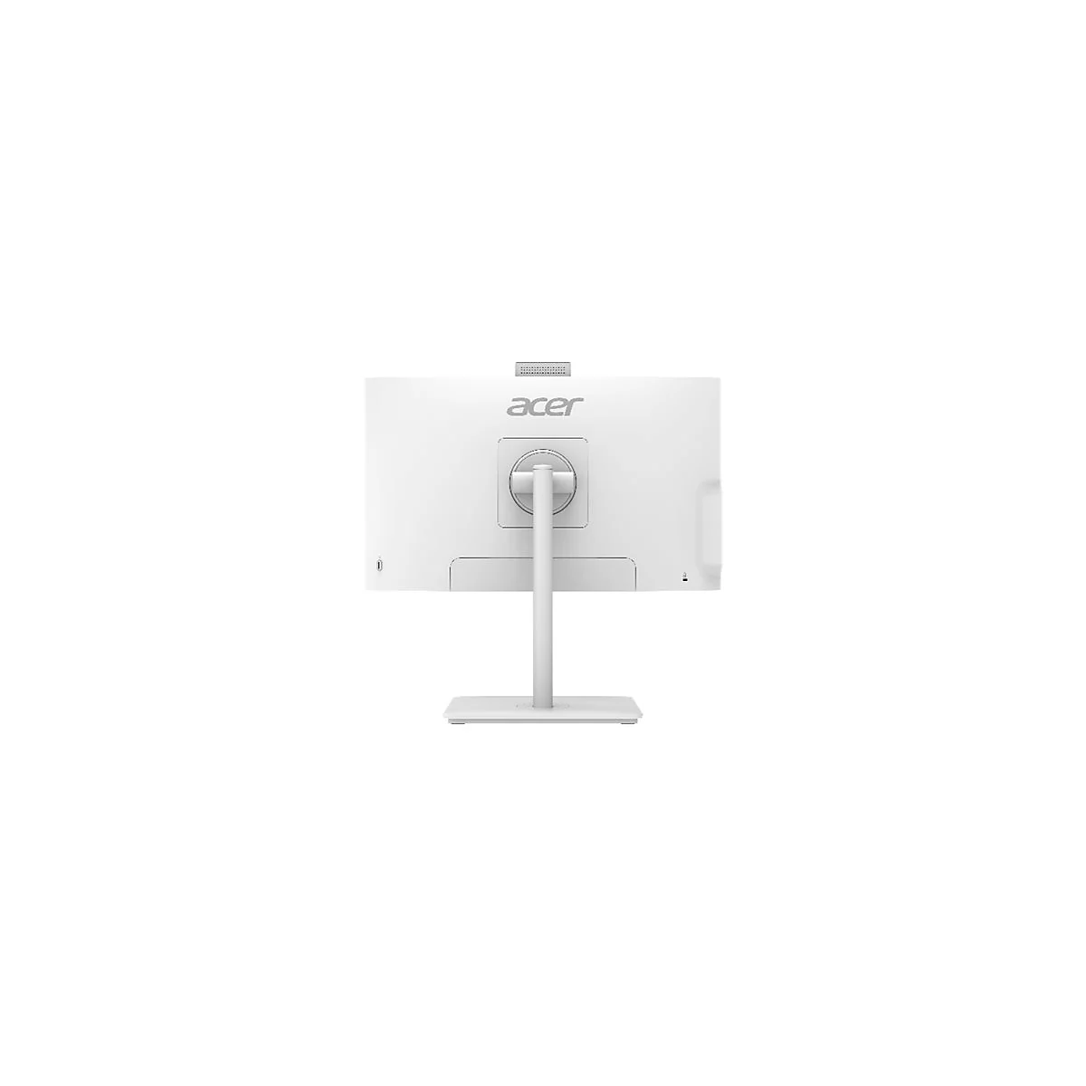Rückseite eines weißen Acer All-in-One-Computers mit Standfuß. Das Acer-Logo ist deutlich zu sehen.
