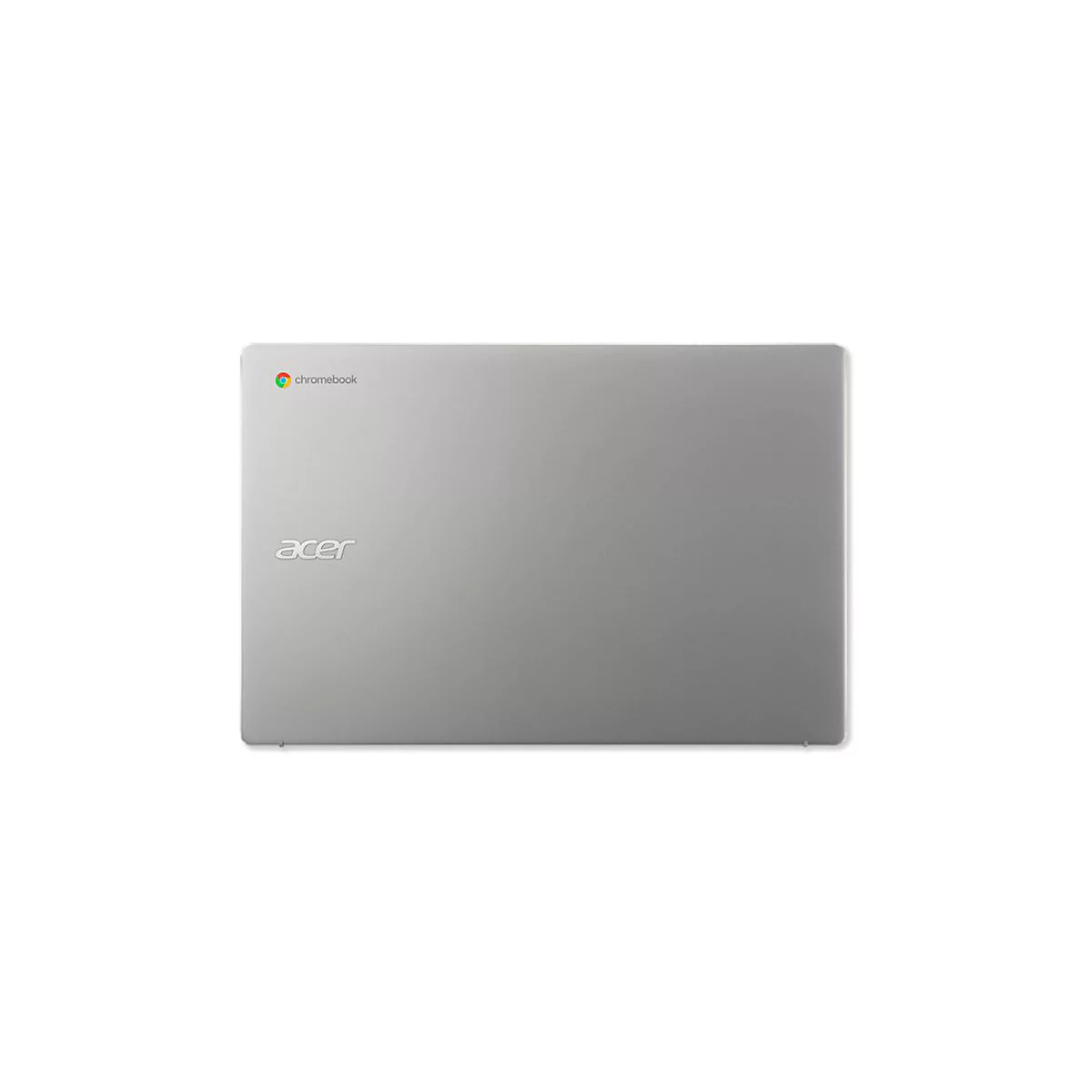 Grauer Laptop, die Oberseite ist zu sehen. Chromebook Logo oben, darunter Acer.