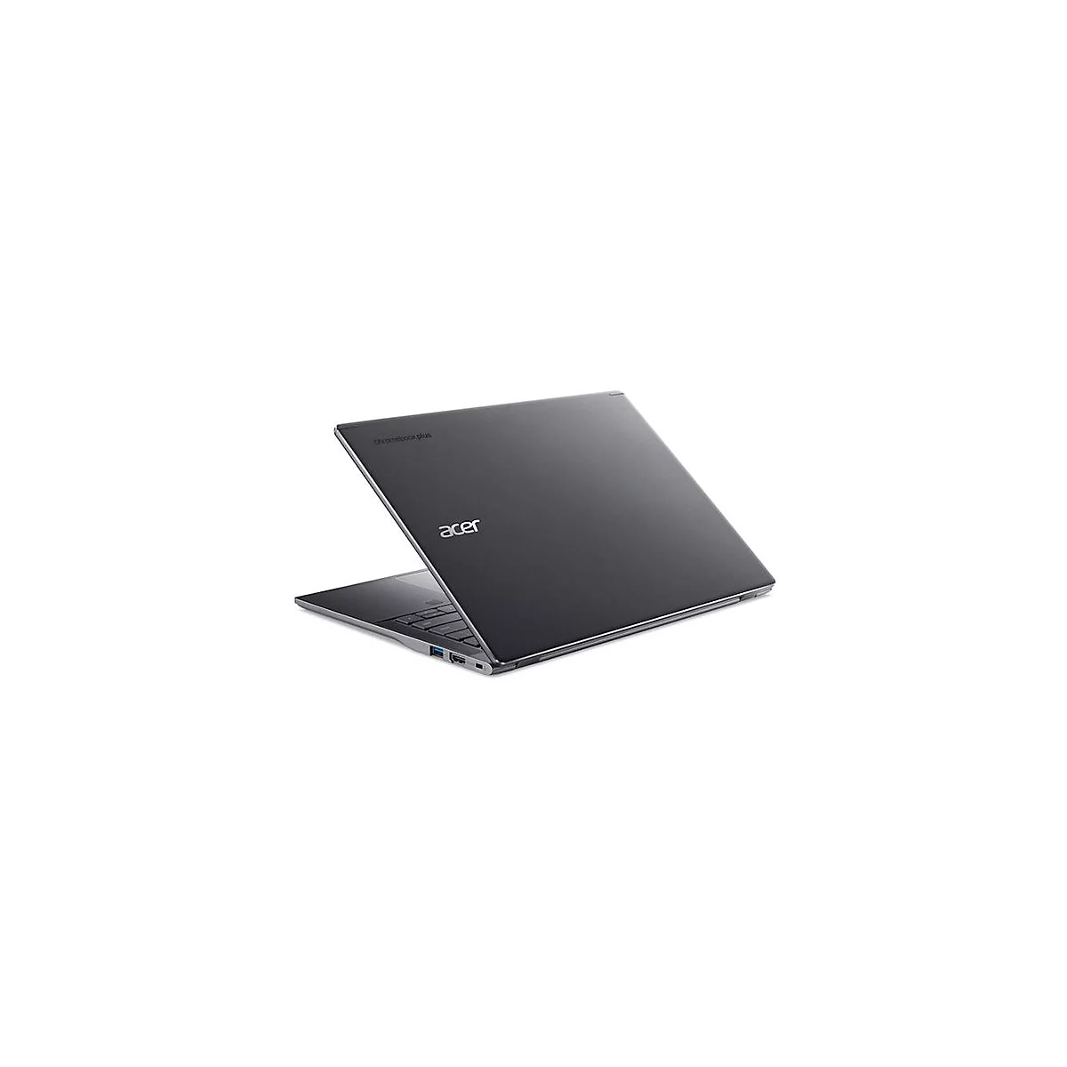 Acer Chromebook Plus Laptop, schräg von hinten auf weißem Hintergrund.