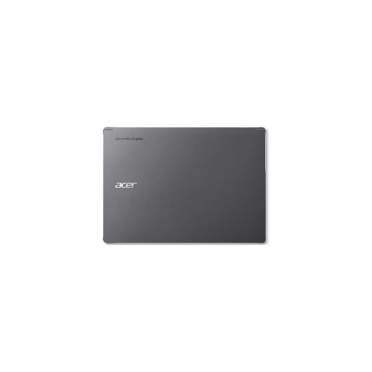 Dunkelgraue Acer Chromebook Plus Laptop-Oberseite mit silbernem Acer-Logo.