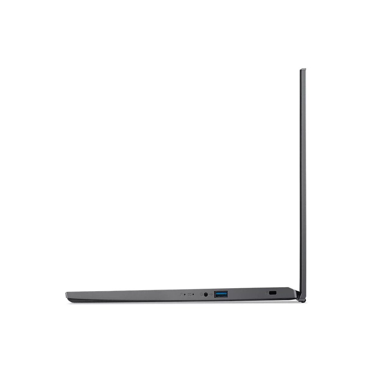 Grauer Laptop im Profil vor weiÃŸem Hintergrund, offen. Der Bildschirm ist dÃ¼nn.