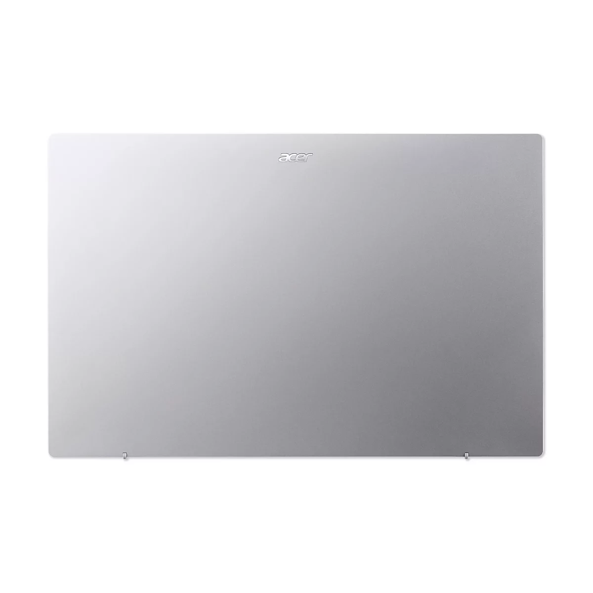 Grauer Laptopdeckel, Acer-Logo mittig oben. Unten zwei kleine Scharniere.