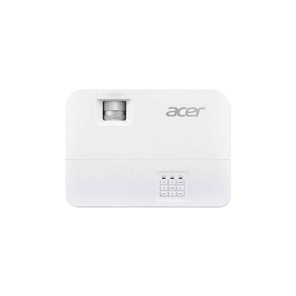 Weißer Acer-Projektor in der Draufsicht mit Bedienfeld und Fokus-Einstellrad.