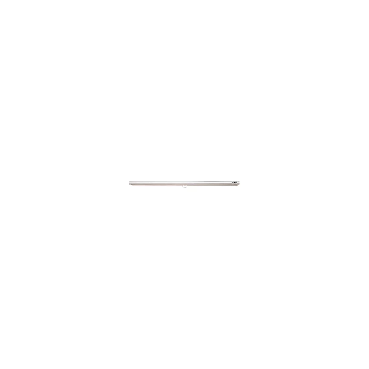 Eine lange, schmale, weiße Stange mit einem kleinen Element in der Mitte und einer Markierung an einem Ende.