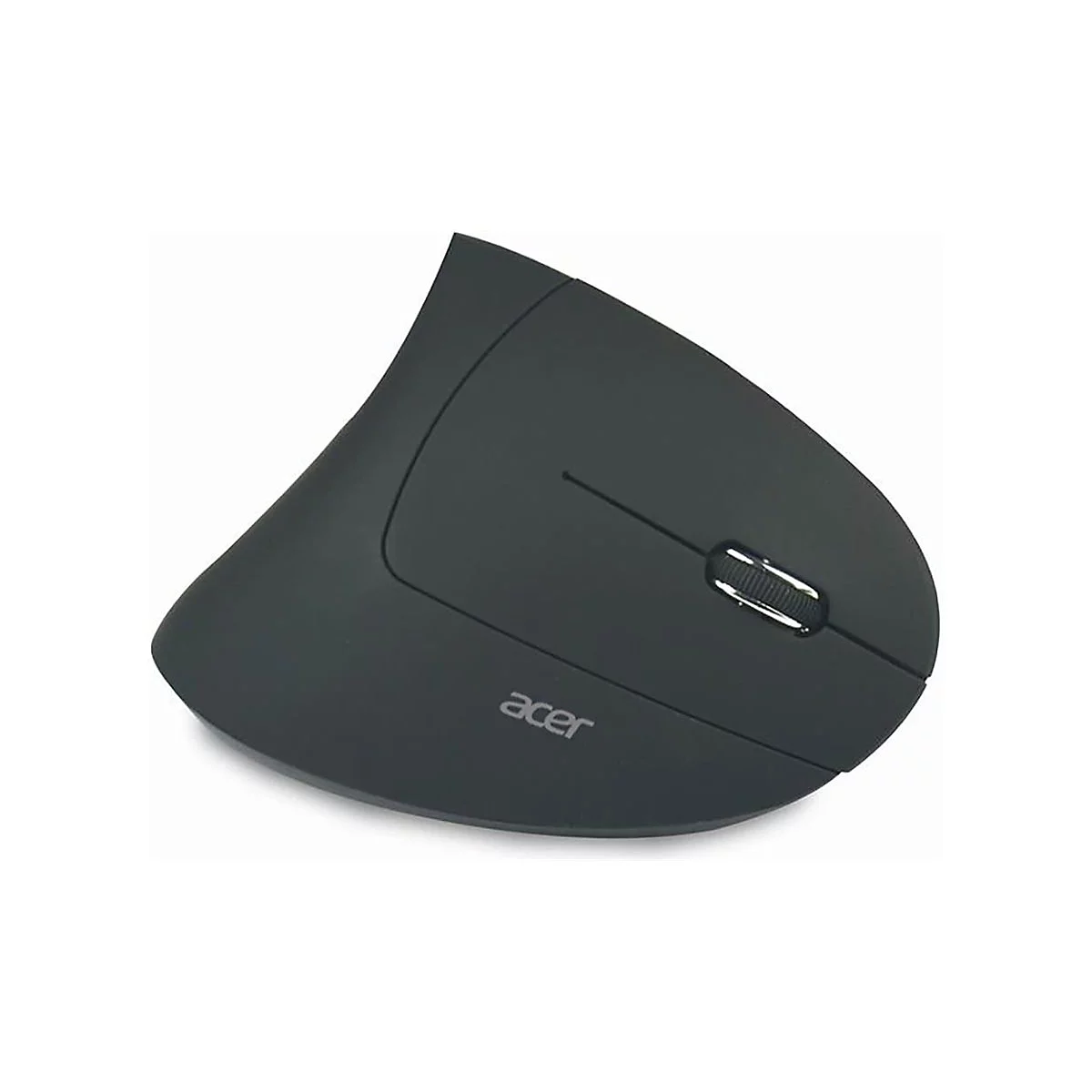 Draufsicht auf eine anthrazitfarbene Acer-Funkmaus mit ergonomischem Design und Scrollrad.