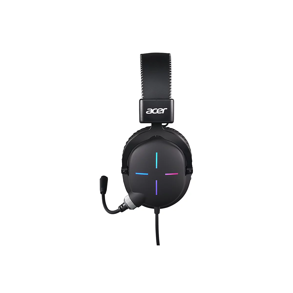 Schwarzes Acer Gaming-Headset mit Kopfband und Mikrofon vor weißem Hintergrund.