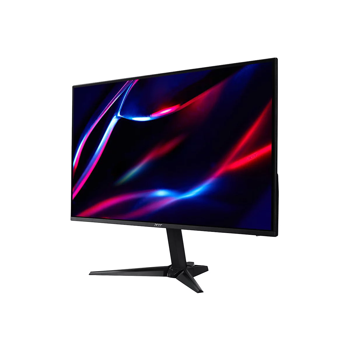 Schwarzer Acer Gaming-Monitor mit schmalem Rahmen und leuchtendem, abstraktem Licht-Design auf dem Display.